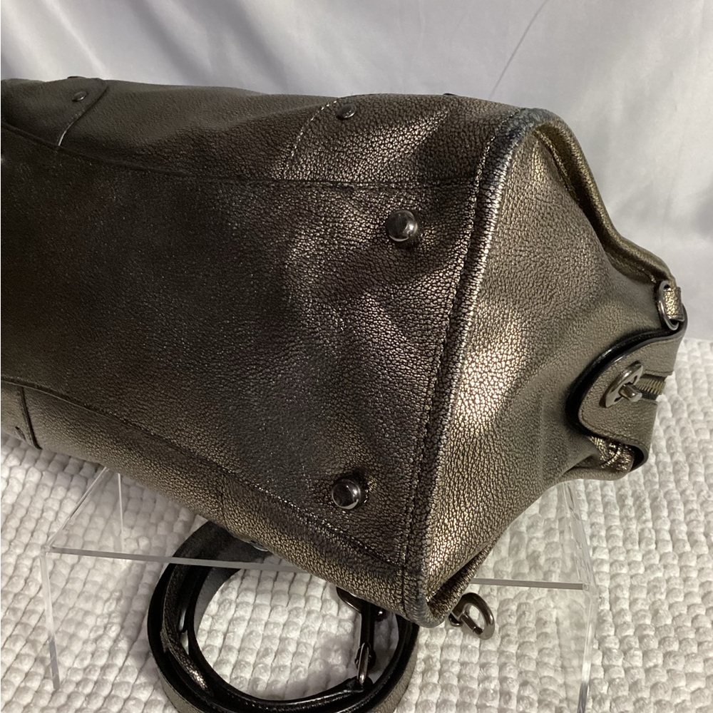 COACH Rhyder 33739 Metallic 2 Tone Leather Satchel Carryall Bag with Long Strap - Picture 9 of 12